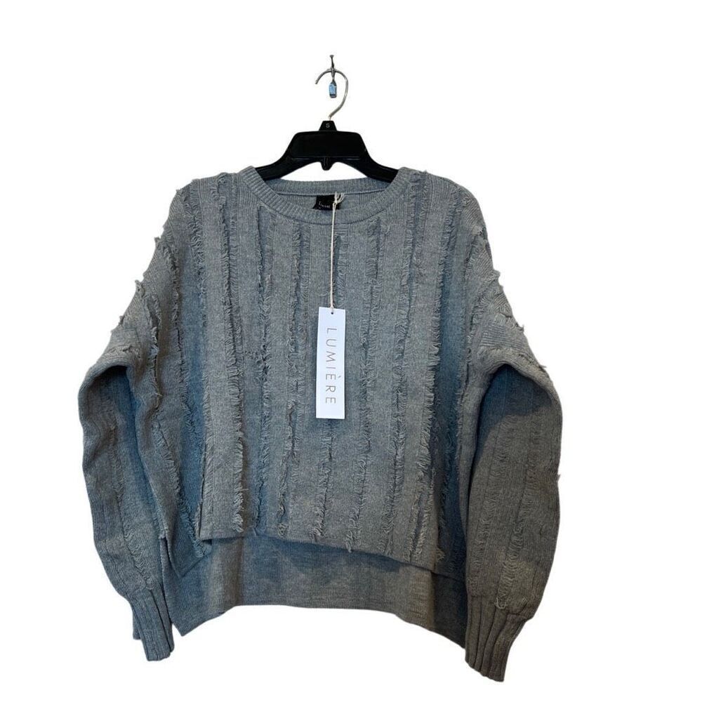 Lumiere Fringe Sweater Oversized Boho Gray Sz.S NWT